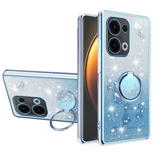 KADEM For Oppo Reno13 5G (Global) Case Ring Kickstand TPU Flowers Phone Cover Gradient Glitter - Blue