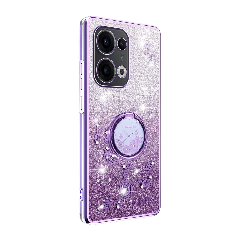 KADEM For Oppo Reno13 5G (Global) Case Ring Kickstand TPU Flowers Phone Cover Gradient Glitter - Purple