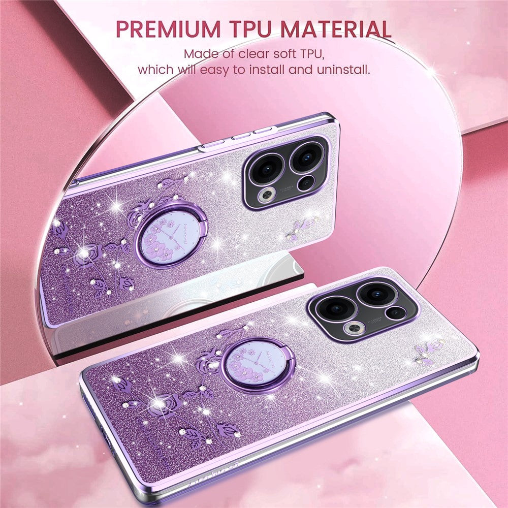 KADEM For Oppo Reno13 5G (Global) Case Ring Kickstand TPU Flowers Phone Cover Gradient Glitter - Purple