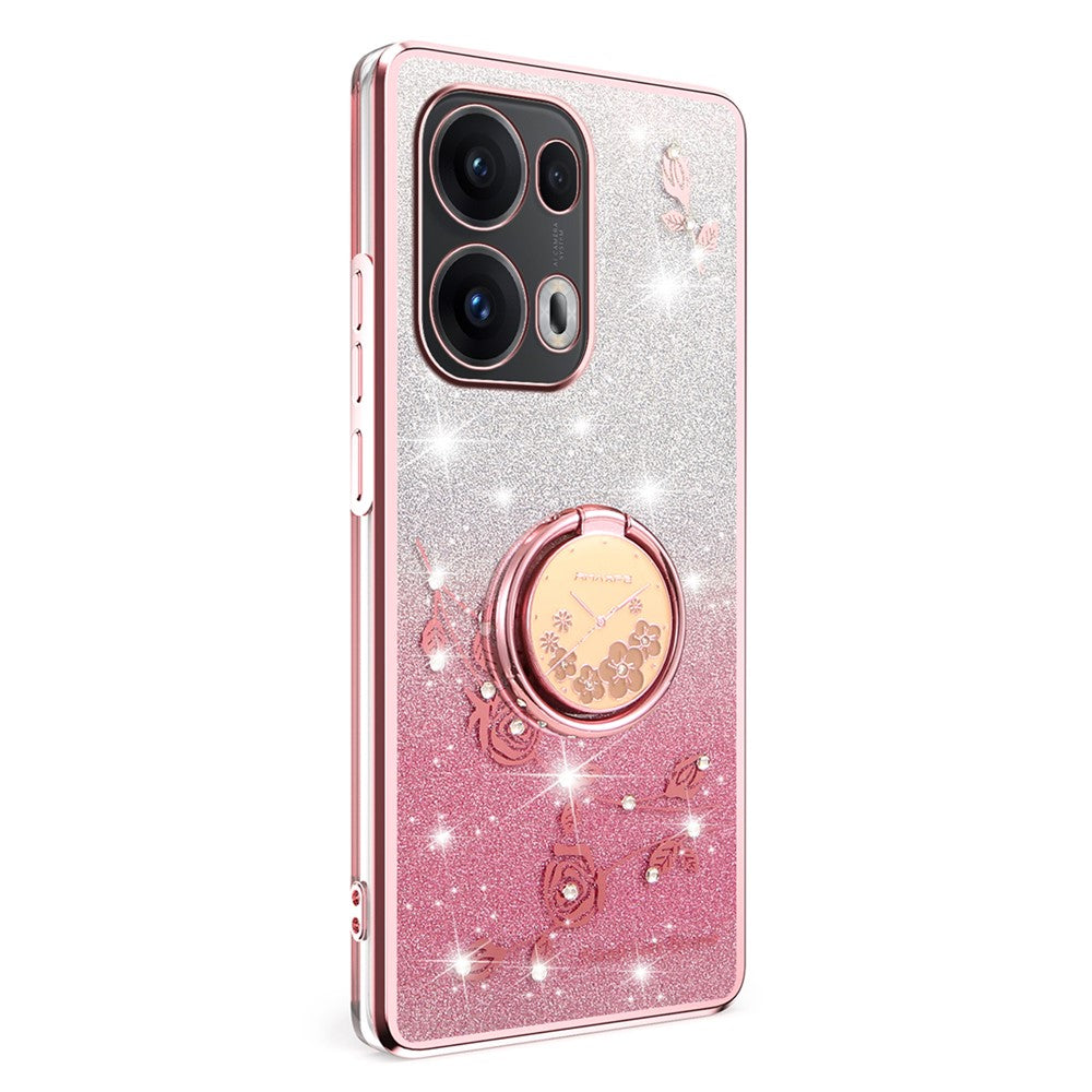 KADEM For Oppo Reno13 Pro 5G Case Ring Kickstand TPU Flowers Phone Cover Gradient Glitter - Rose Gold