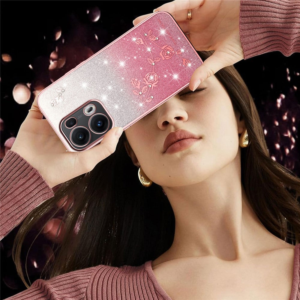 KADEM For Oppo Reno13 Pro 5G Case Flower TPU Flexible Gradient Phone Cover - Rose Gold