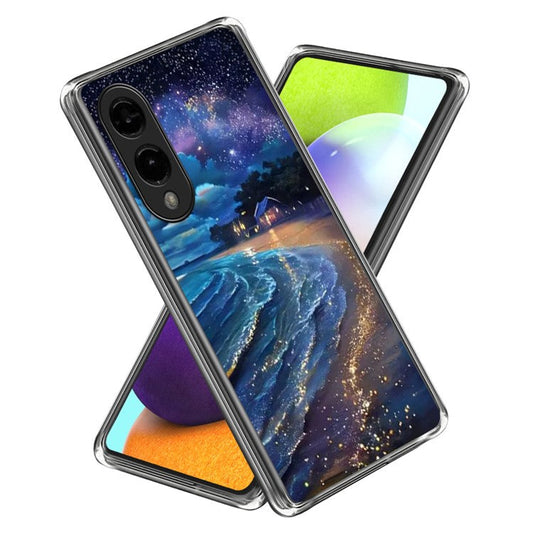 For Samsung Galaxy S25 Edge Case IMD Pattern Printed Shockproof TPU Phone Cover - Starry Beach