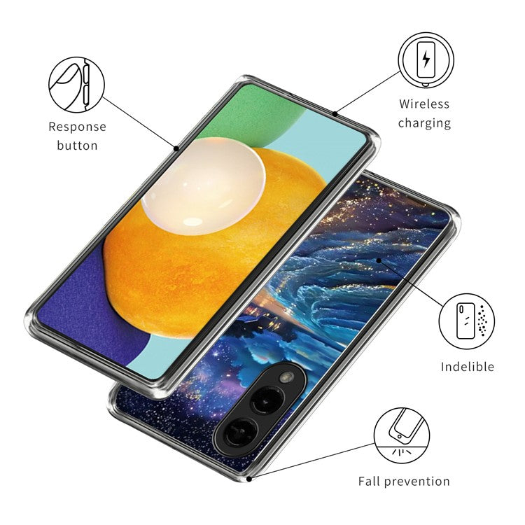 For Samsung Galaxy S25 Edge Case IMD Pattern Printed Shockproof TPU Phone Cover - Starry Beach