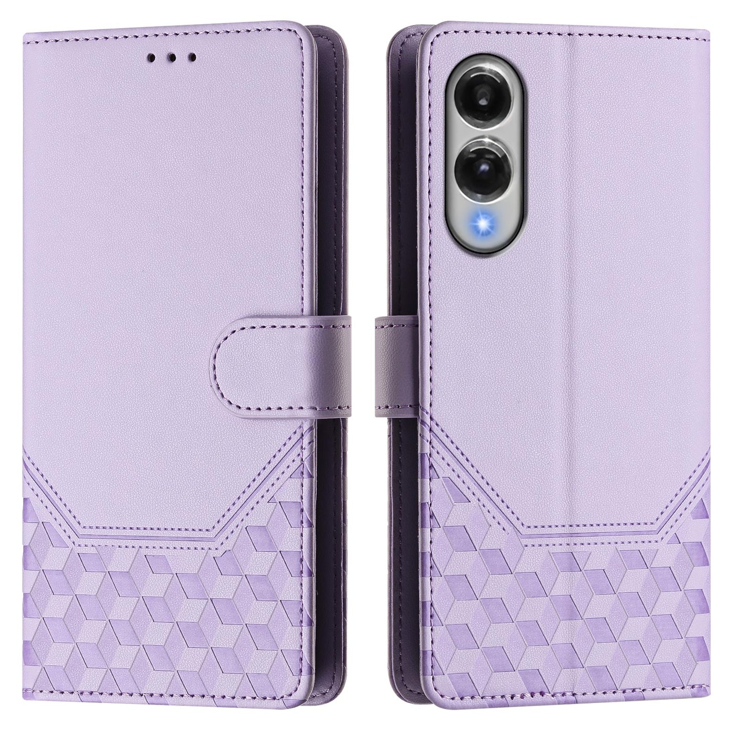 For Samsung Galaxy S25 Edge Case Imprinted Honeycomb RFID Blocking Leather Phone Cover with Strap - Light Purple