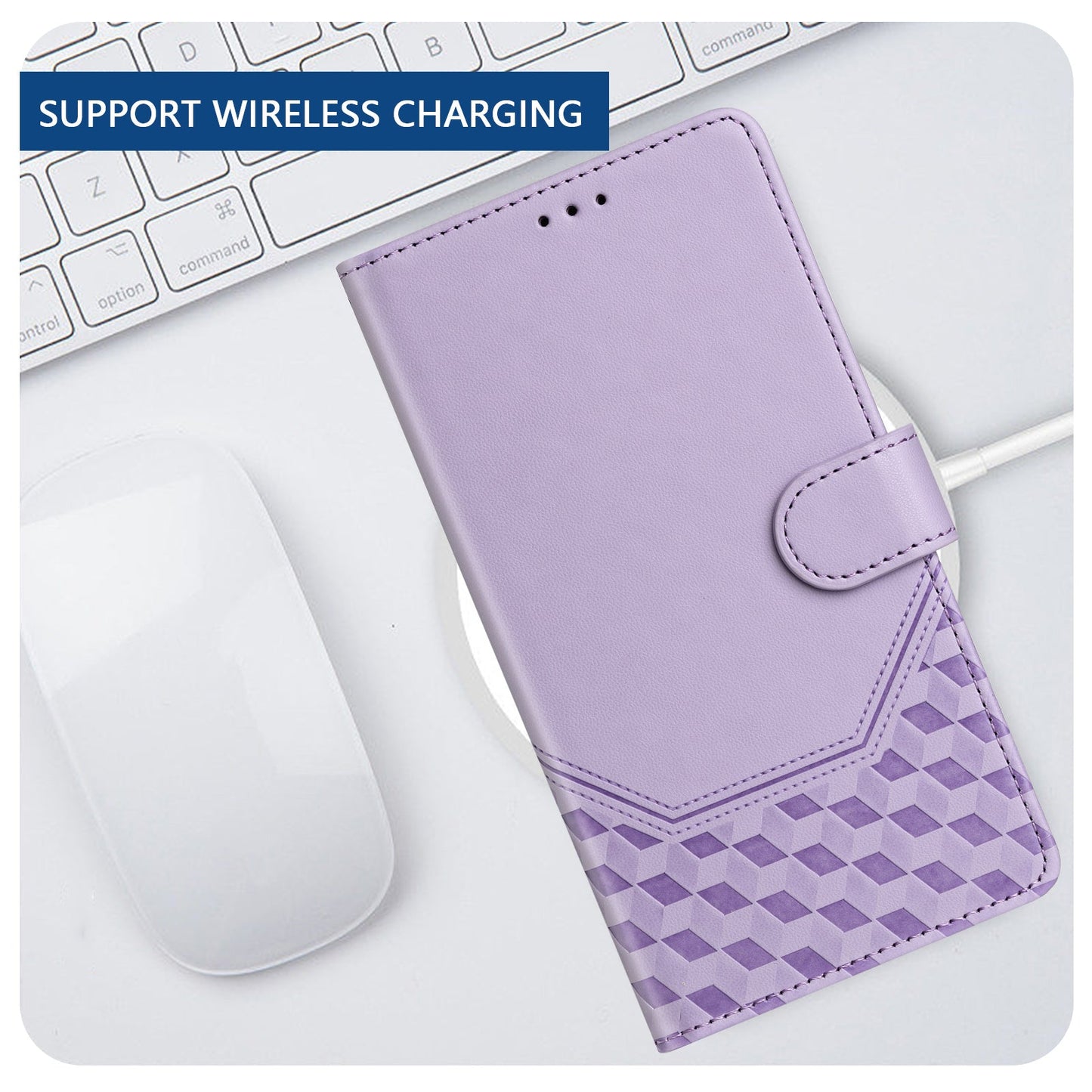 For Samsung Galaxy S25 Edge Case Imprinted Honeycomb RFID Blocking Leather Phone Cover with Strap - Light Purple