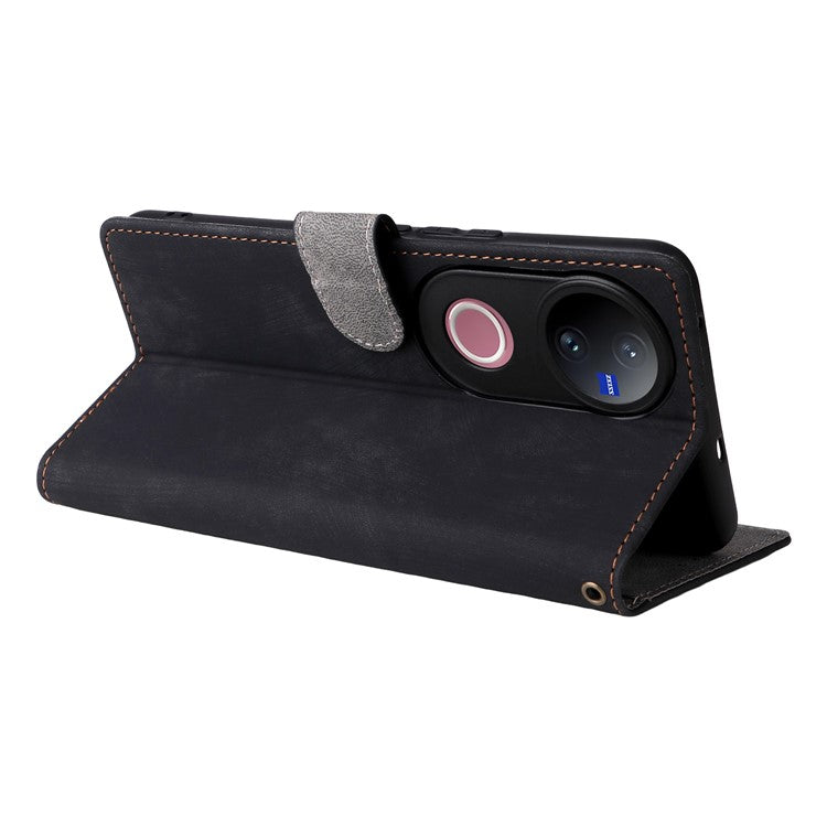 For vivo V50 5G Case Wallet RFID Blocking PU Leather Cover Viewing Stand - Black