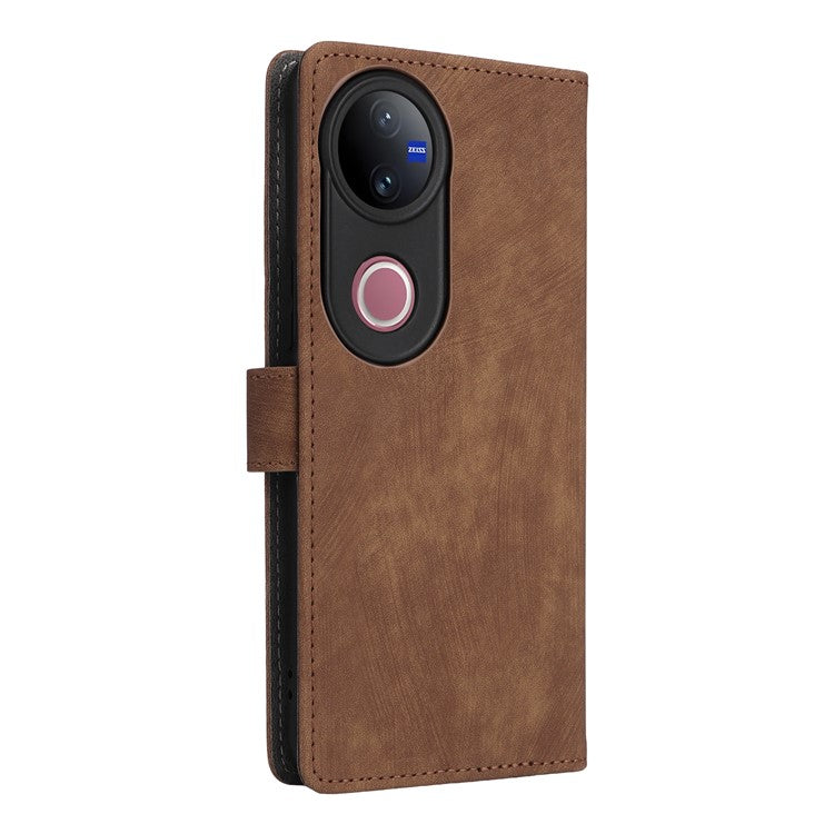 For vivo V50 5G Case Wallet RFID Blocking PU Leather Cover Viewing Stand - Brown