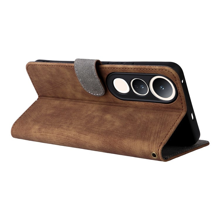 For vivo V50 Lite 4G / 5G Case Wallet RFID Blocking PU Leather Cover Viewing Stand - Brown