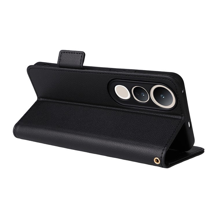 For vivo V50 Lite 4G / 5G Case Wallet Flip Litchi Texture PU Leather Phone Cover - Black