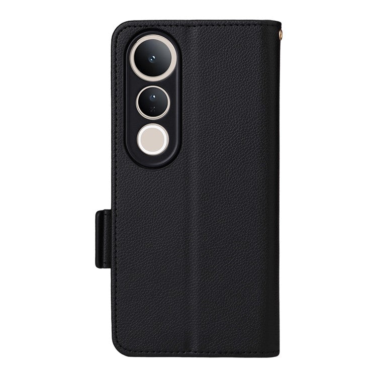 For vivo V50 Lite 4G / 5G Case Wallet Flip Litchi Texture PU Leather Phone Cover - Black