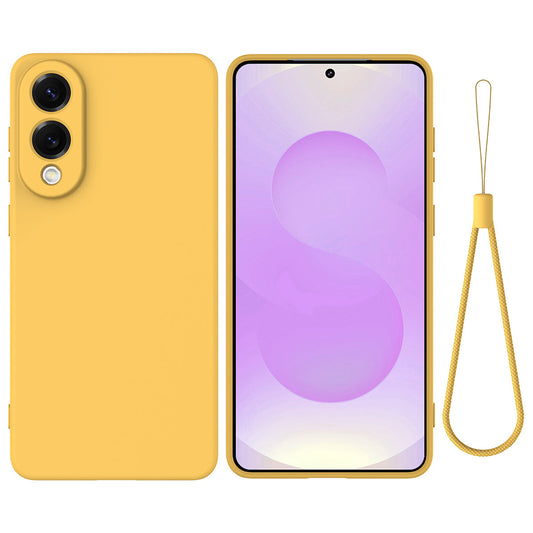 For Samsung Galaxy S25 Edge Liquid Silicone Case Phone Back Cover with Hand Strap - Yellow