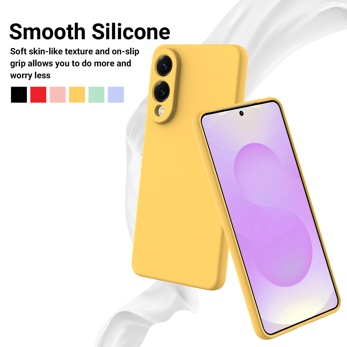 For Samsung Galaxy S25 Edge Liquid Silicone Case Phone Back Cover with Hand Strap - Yellow