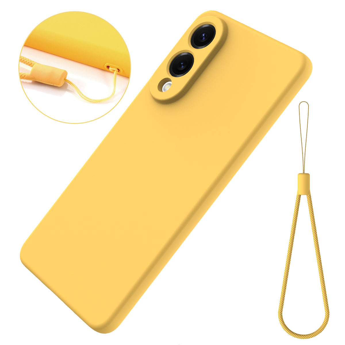 For Samsung Galaxy S25 Edge Liquid Silicone Case Phone Back Cover with Hand Strap - Yellow