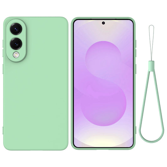 For Samsung Galaxy S25 Edge Liquid Silicone Case Phone Back Cover with Hand Strap - Green