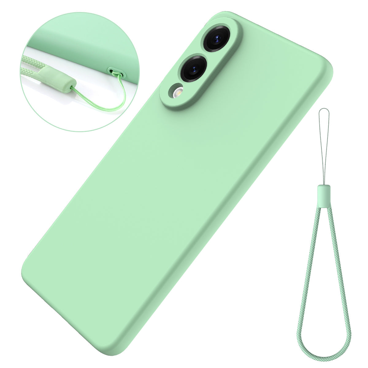 For Samsung Galaxy S25 Edge Liquid Silicone Case Phone Back Cover with Hand Strap - Green
