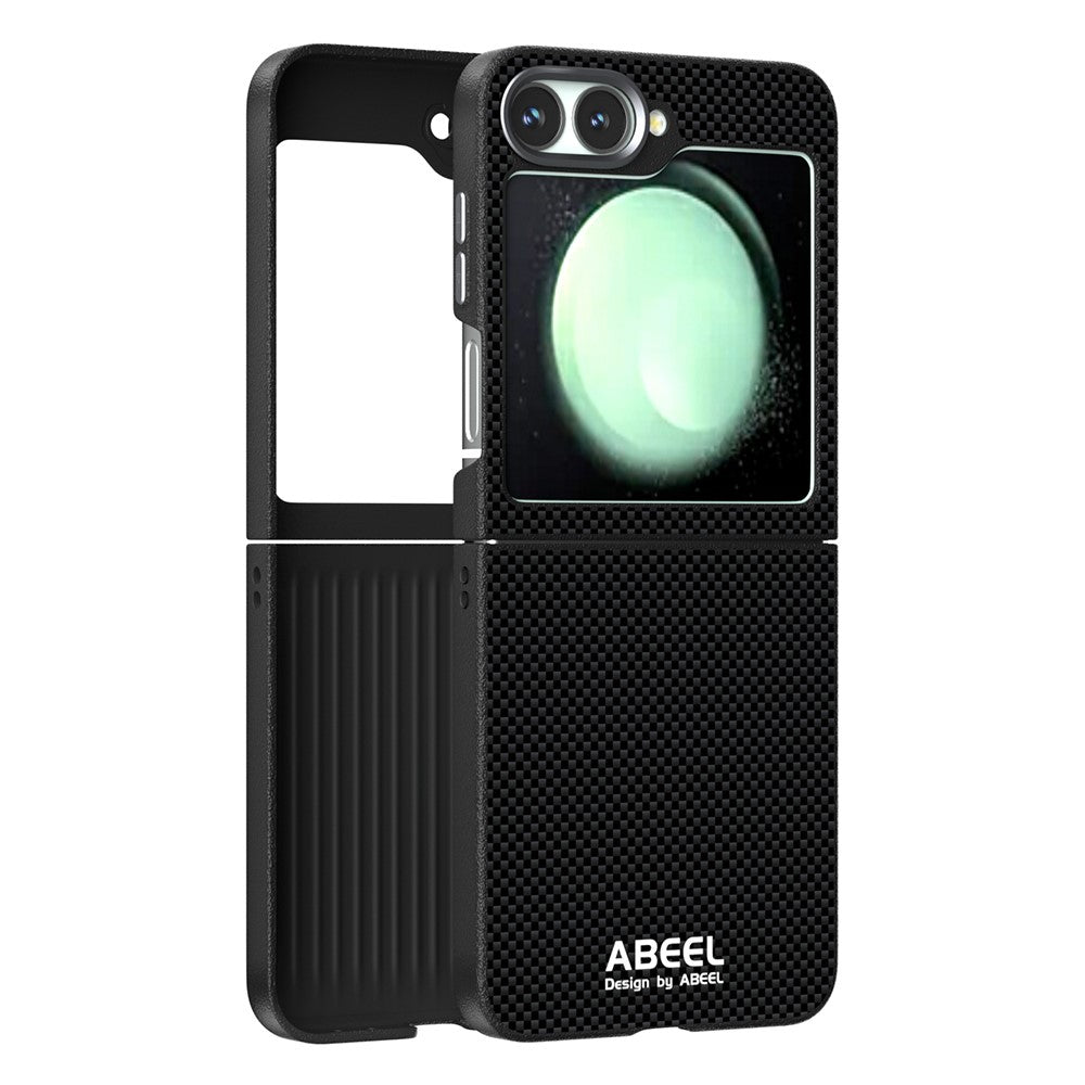 ABEEL For Samsung Galaxy Z Flip7 FE 5G / Z Flip6 5G Case Compatible with MagSafe Printed PC TPU Aluminum Alloy Leather Phone Cover - Black