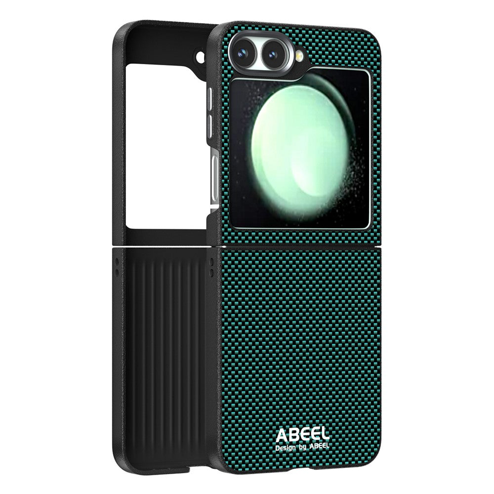 ABEEL For Samsung Galaxy Z Flip7 FE 5G / Z Flip6 5G Case Compatible with MagSafe Printed PC TPU Aluminum Alloy Leather Phone Cover - Green