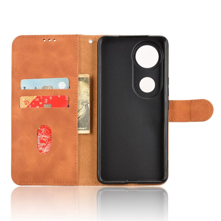For vivo V50 5G Leather Case Skin Feel Anti Drop Wallet Flip Phone Cover - Brown