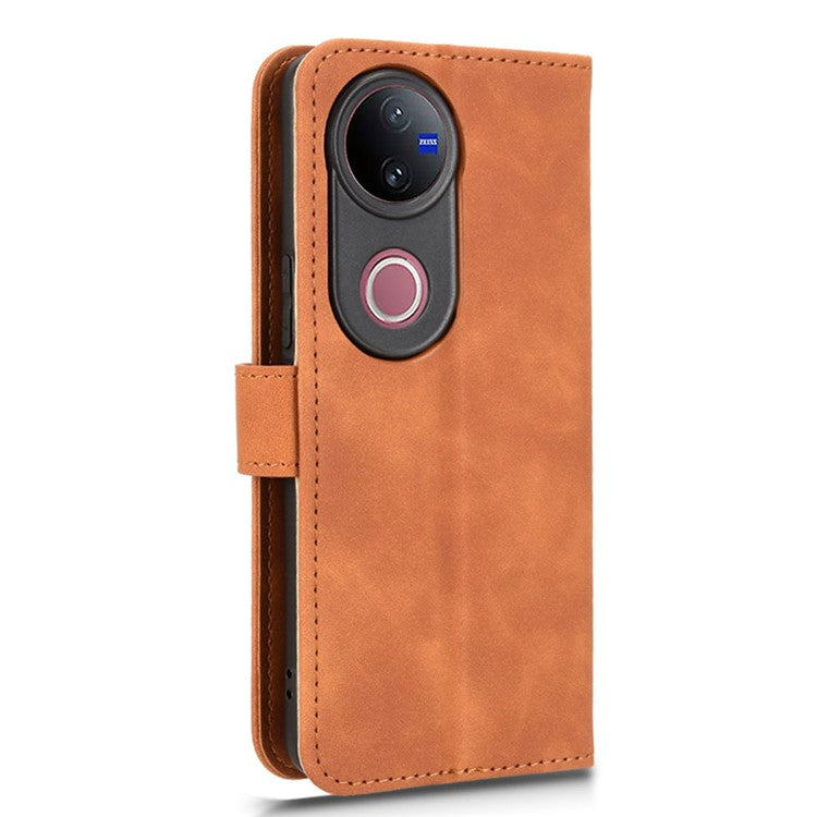 For vivo V50 5G Leather Case Skin Feel Anti Drop Wallet Flip Phone Cover - Brown