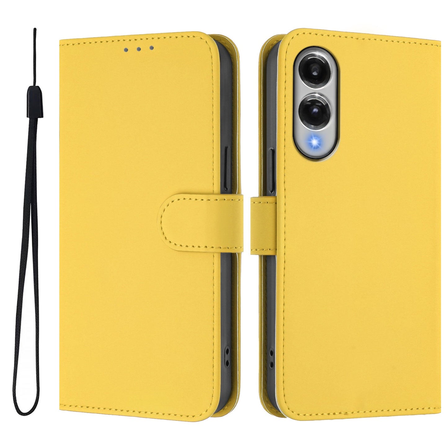 For Samsung Galaxy S25 Edge Case Solid Color Wallet Leather Phone Cover with Strap - Lemon