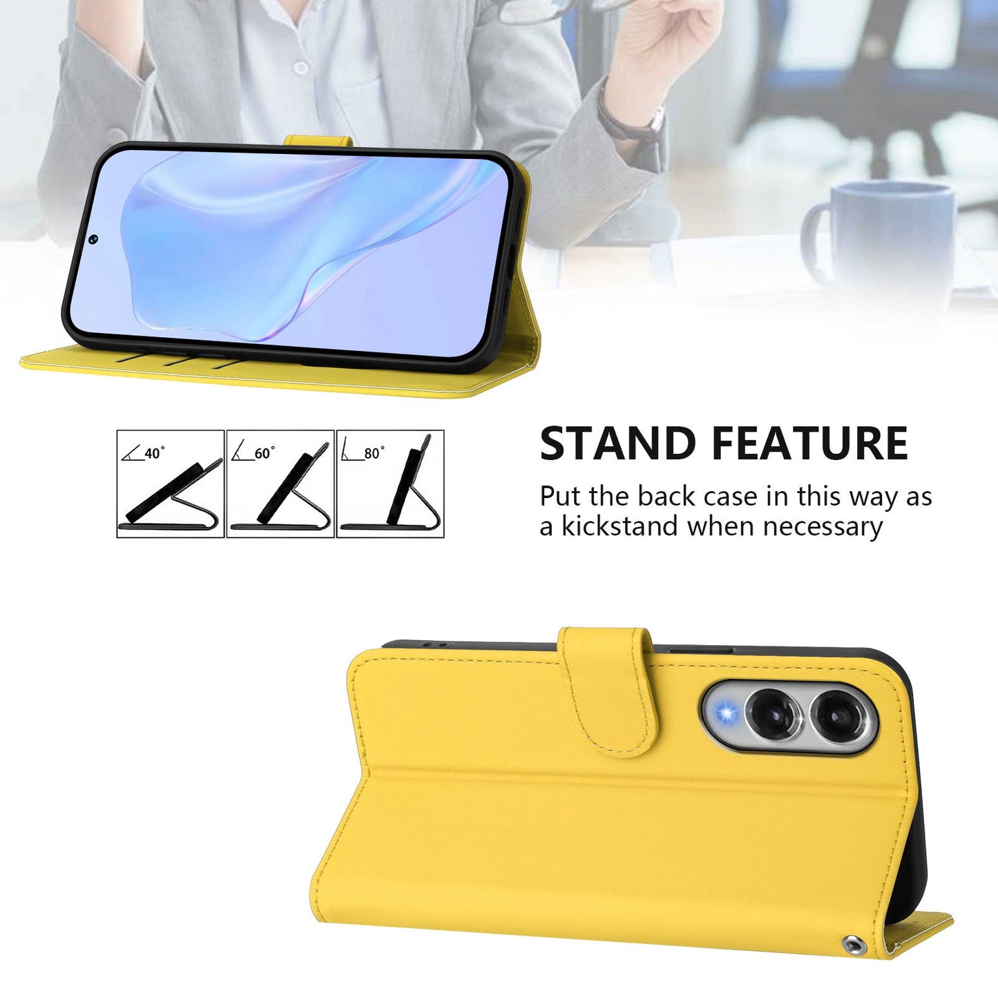 For Samsung Galaxy S25 Edge Case Solid Color Wallet Leather Phone Cover with Strap - Lemon