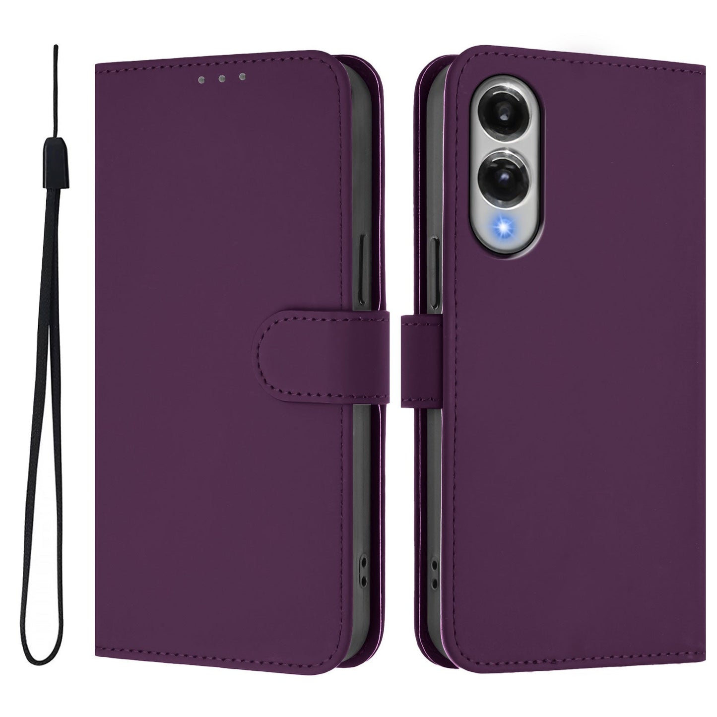 For Samsung Galaxy S25 Edge Case Solid Color Wallet Leather Phone Cover with Strap - Voilet