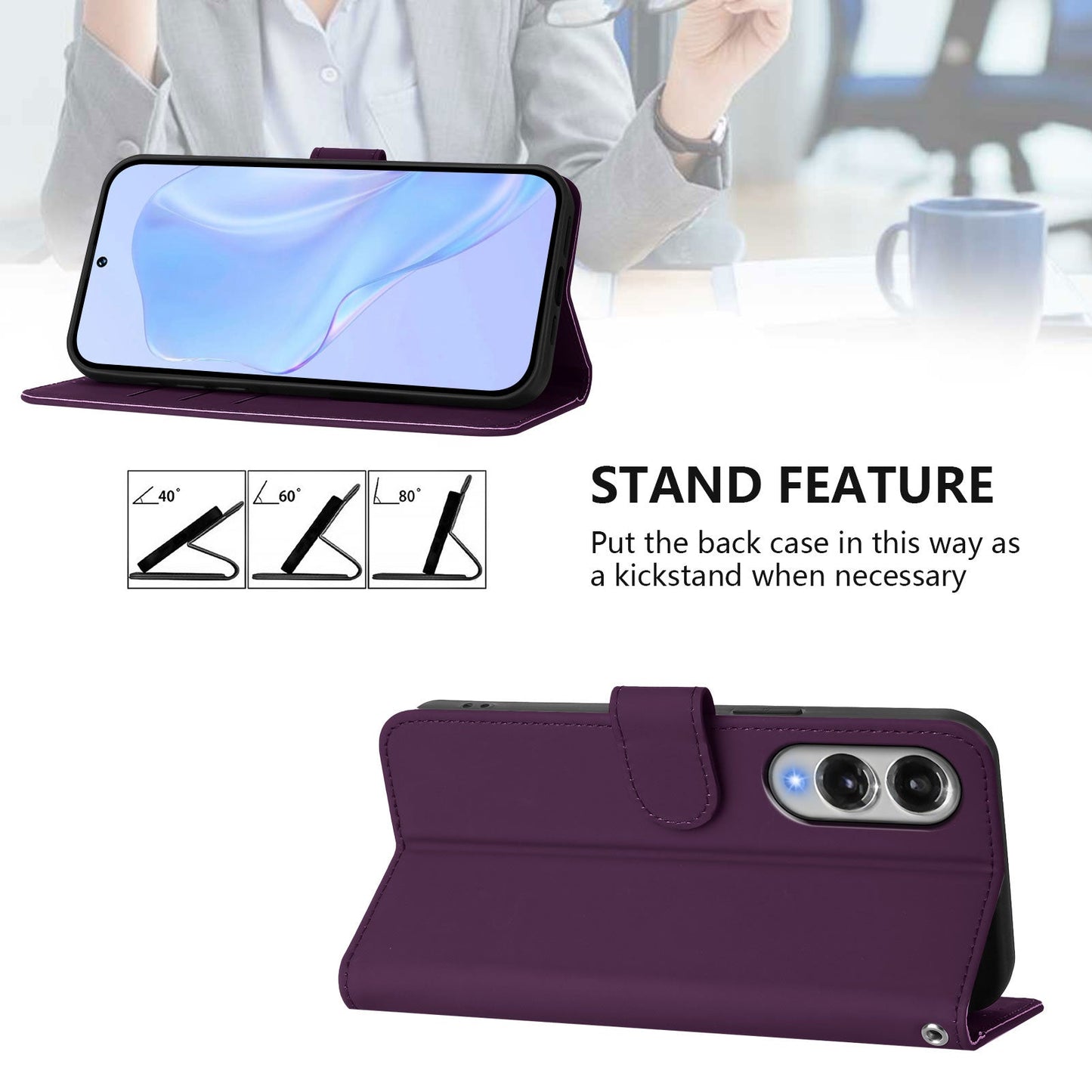 For Samsung Galaxy S25 Edge Case Solid Color Wallet Leather Phone Cover with Strap - Voilet