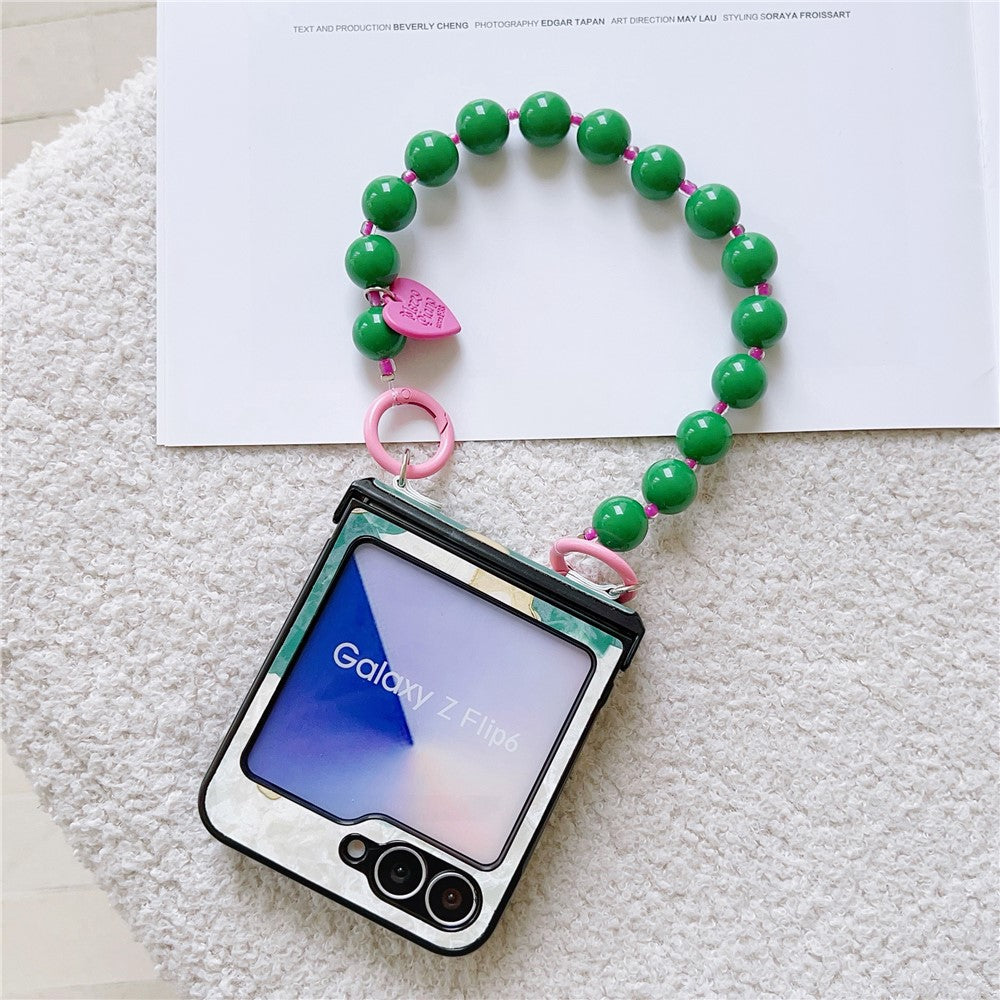 For Samsung Galaxy Z Flip7 FE 5G / Z Flip6 5G Case Floral Pattern PU + PC Protective Phone Cover with Strap - Green Flower