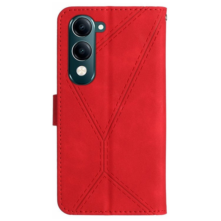 For vivo Y04 4G / Y29s 5G Case Skin Touch Lines Imprinted PU Leather Flip Phone Cover - Red