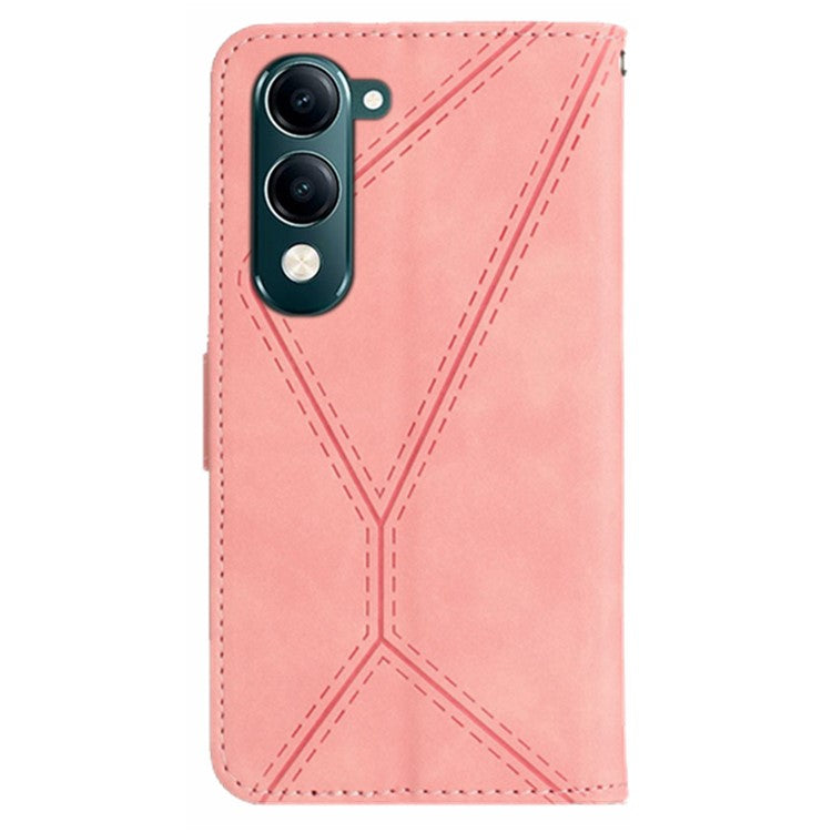 For vivo Y04 4G / Y29s 5G Case Skin Touch Lines Imprinted PU Leather Flip Phone Cover - Pink