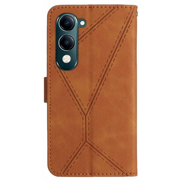 For vivo Y04 4G / Y29s 5G Case Skin Touch Lines Imprinted PU Leather Flip Phone Cover - Brown