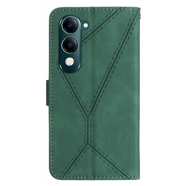 For vivo Y04 4G / Y29s 5G Case Skin Touch Lines Imprinted PU Leather Flip Phone Cover - Green