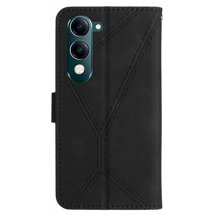 For vivo Y04 4G / Y29s 5G Case Skin Touch Lines Imprinted PU Leather Flip Phone Cover - Black