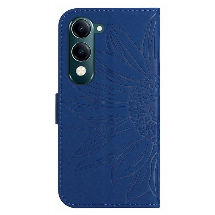 For vivo Y04 4G / Y29s 5G Case Sunflower Imprint Leather Wallet Phone Cover with Wrist Strap - Sapphire