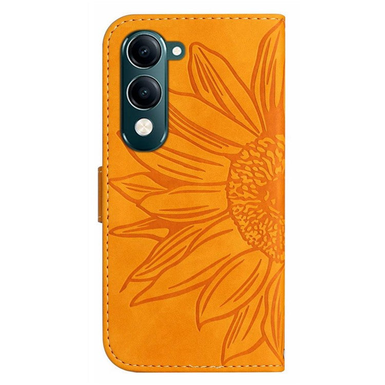 For vivo Y04 4G / Y29s 5G Case Sunflower Imprint Leather Wallet Phone Cover with Wrist Strap - Yellow