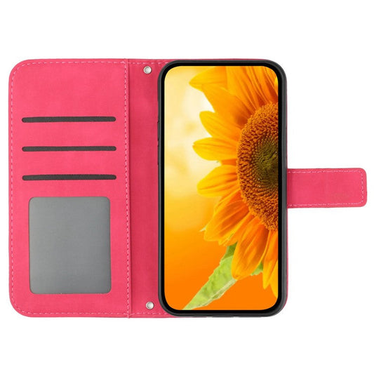 For vivo Y04 4G / Y29s 5G Case Sunflower Imprint Leather Wallet Phone Cover with Wrist Strap - Rose