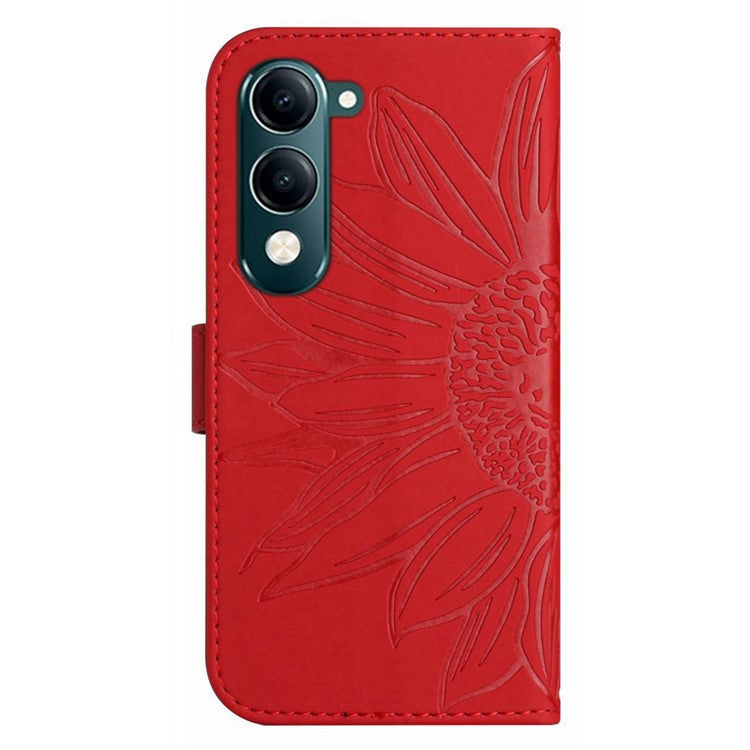 For vivo Y04 4G / Y29s 5G Case Sunflower Imprint Leather Wallet Phone Cover with Wrist Strap - Red