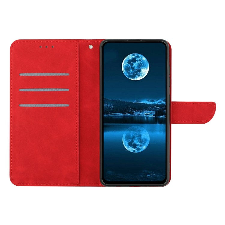 For vivo Y29 4G Case Skin Touch Lines Imprinted PU Leather Flip Phone Cover - Red