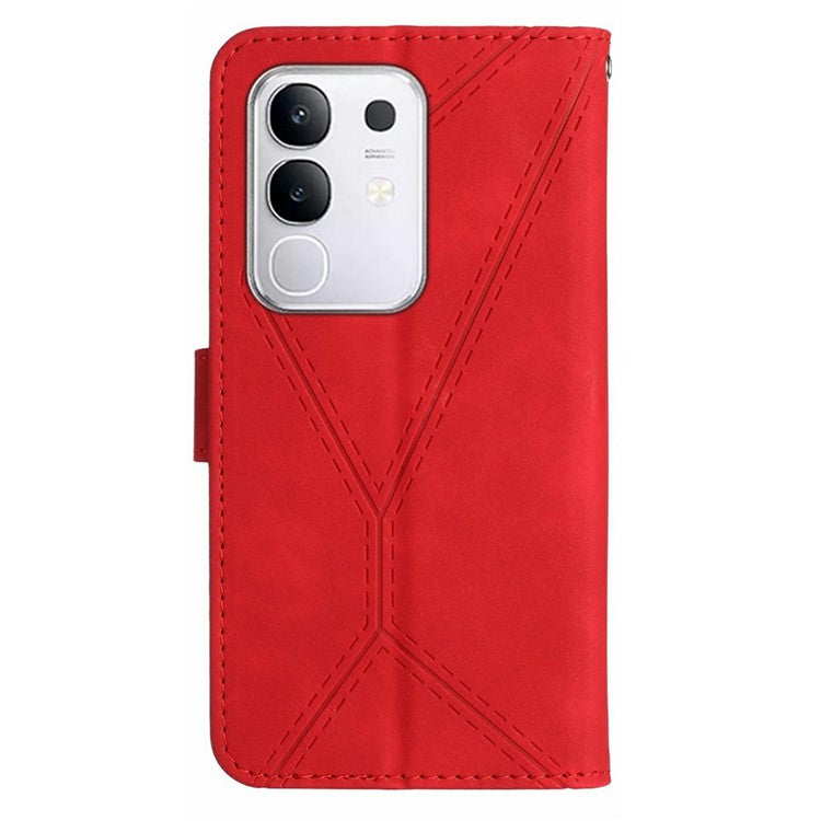 For vivo Y29 4G Case Skin Touch Lines Imprinted PU Leather Flip Phone Cover - Red