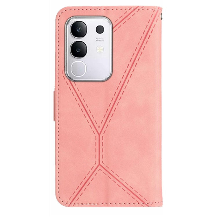 For vivo Y29 4G Case Skin Touch Lines Imprinted PU Leather Flip Phone Cover - Pink