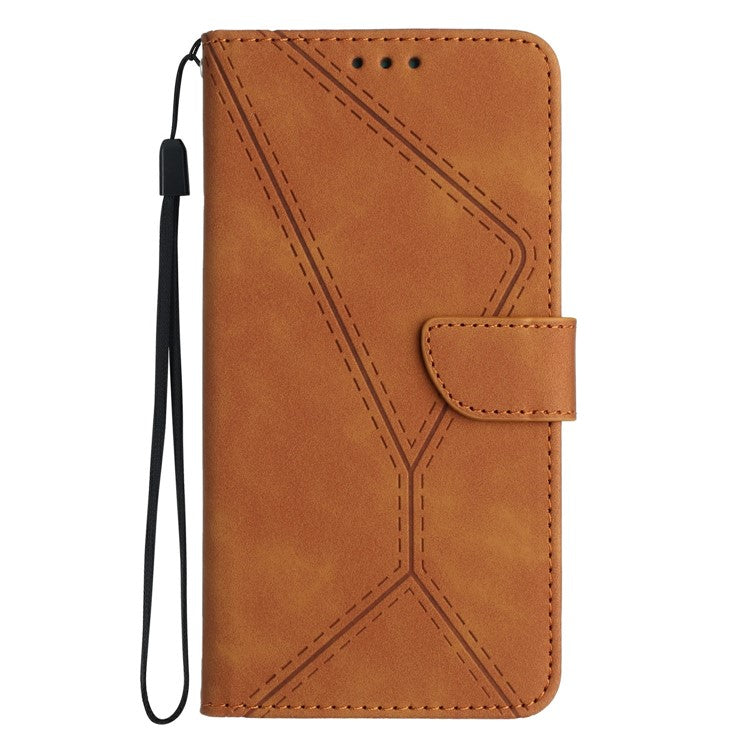 For vivo Y29 4G Case Skin Touch Lines Imprinted PU Leather Flip Phone Cover - Brown
