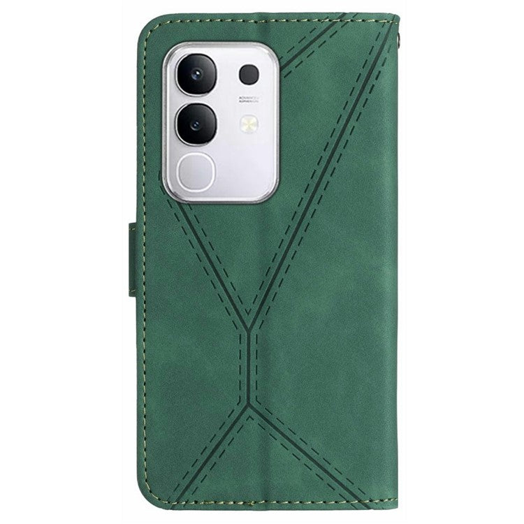 For vivo Y29 4G Case Skin Touch Lines Imprinted PU Leather Flip Phone Cover - Green