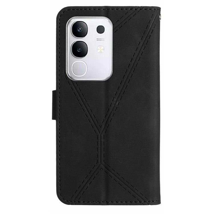 For vivo Y29 4G Case Skin Touch Lines Imprinted PU Leather Flip Phone Cover - Black
