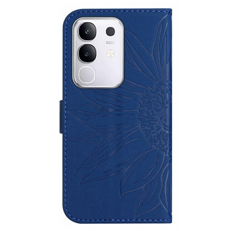 For vivo Y29 4G Case Sunflower Imprint Leather Wallet Phone Cover with Wrist Strap - Sapphire