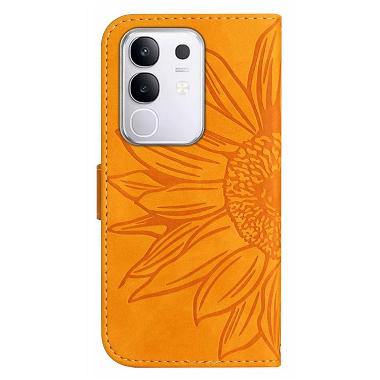 For vivo Y29 4G Case Sunflower Imprint Leather Wallet Phone Cover with Wrist Strap - Yellow
