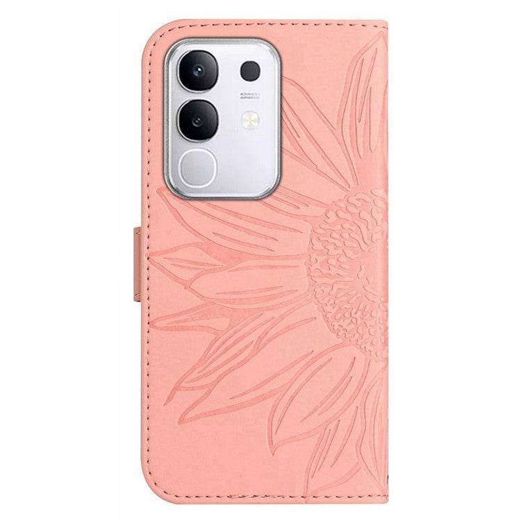 For vivo Y29 4G Case Sunflower Imprint Leather Wallet Phone Cover with Wrist Strap - Light Pink