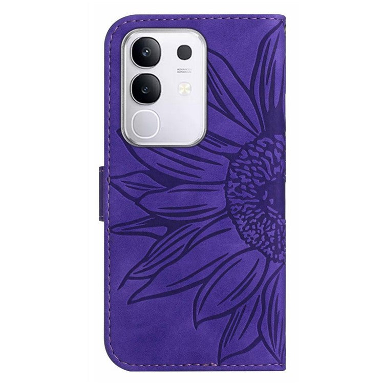 For vivo Y29 4G Case Sunflower Imprint Leather Wallet Phone Cover with Wrist Strap - Dark Purple