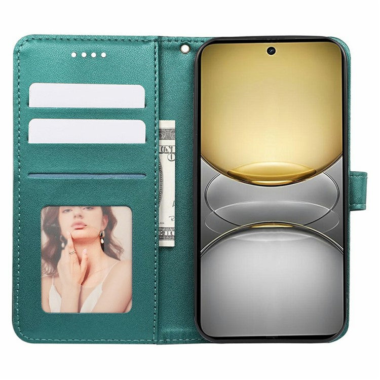 For Realme C75 Case Anti Scratch Splicing Imprinted Rhombus Leather Phone Cover - Green