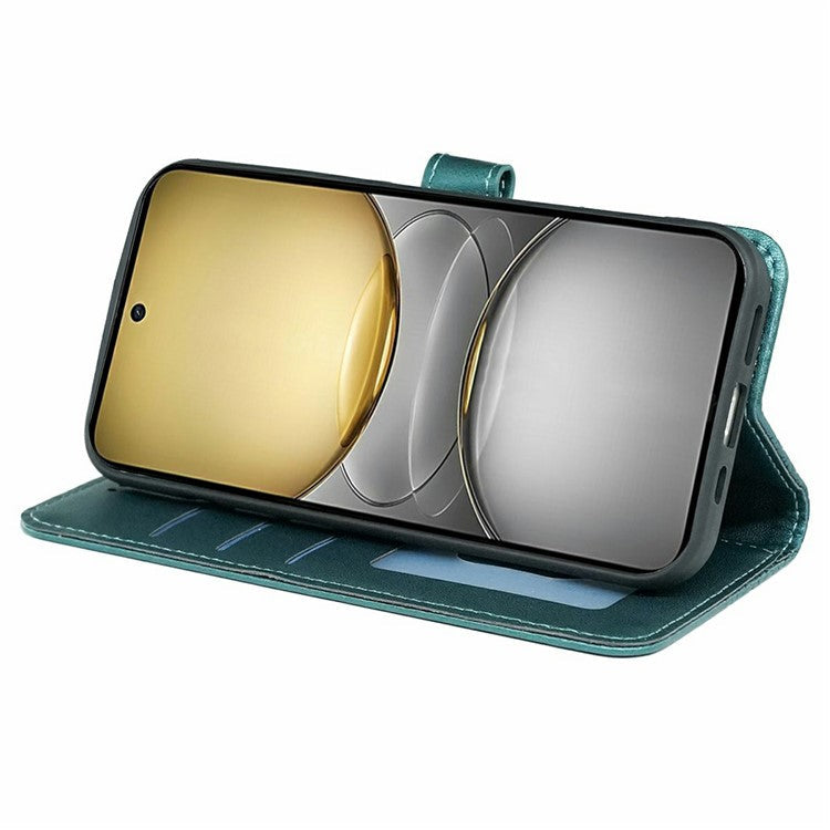 For Realme C75 Case Anti Scratch Splicing Imprinted Rhombus Leather Phone Cover - Green