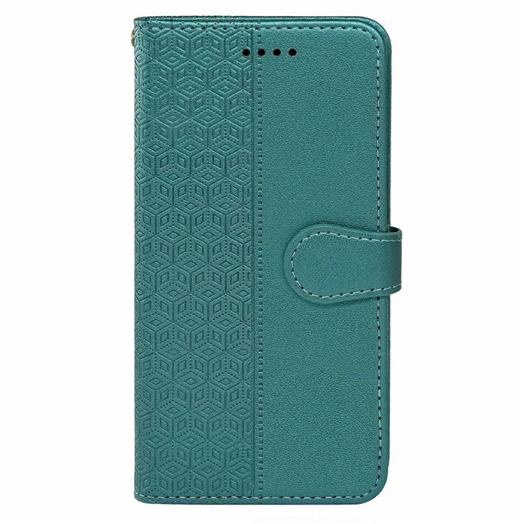 For Realme C75 Case Anti Scratch Splicing Imprinted Rhombus Leather Phone Cover - Green